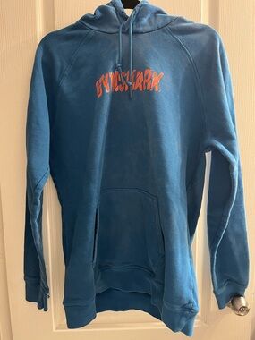 Gymshark Blue Pullover Hoodie with Orange Logo Size L PREOWNED
